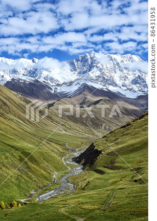 Shkhara glacier and  Inguri river valley, Svaneti, Georgia 86431958