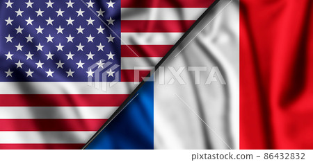 France and United States two flags textile cloth, fabric texture 86432832