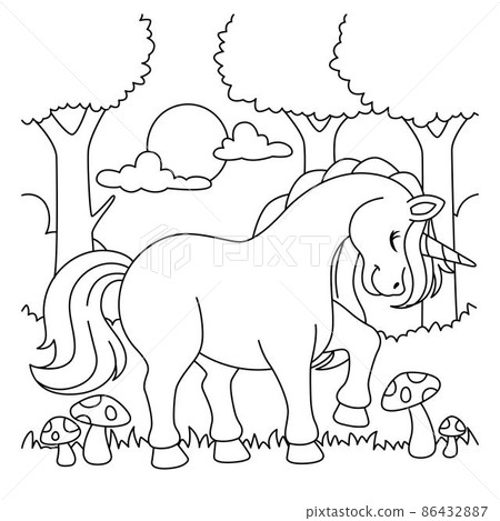 Unicorn In A Forest Coloring Page for Kids  86432887