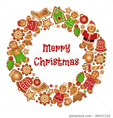 Holiday wreath frame of Christmas cookies 86433120