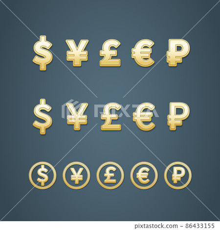 Dollar Euro Pound Yen and Rouble signs 86433155