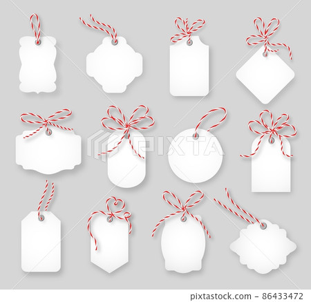 Price tags and gift cards tied up with twine bows vector set 86433472
