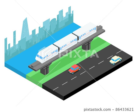 Sky train and city skyline isometric illustration - Stock Illustration ...