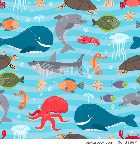Sea creatures seamless background 86433667
