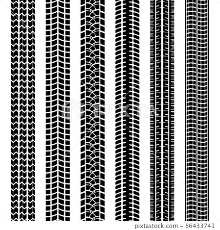 Set of black and white tire tracks Set of black and white tire tracks 86433741