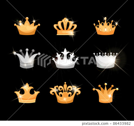 Gold and silver crowns icons set 86433982