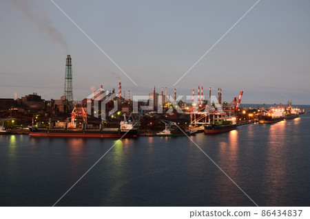 Evening view of Nippon Steel East Japan Works Kashima district as seen from the observation tower in Minato Park, Kamisu City, Ibaraki Prefecture 86434837