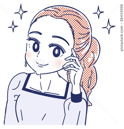 Illustration of a woman who cares about the roundness of the hairline 86434998