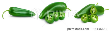 jalapeno peppers isolated on white background. Green chili pepper with clipping path and full depth of field. Set or collection jalapeno peppers isolated on white background. Green chili pepper with clipping path and full depth of field. Set or collection 86436682