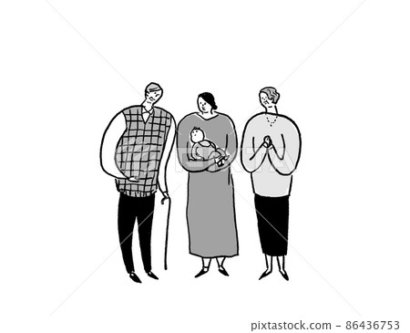 有嬰兒的女性,老父親,家庭(水平,中央) 有嬰兒的女性,老父親,家庭(水平,中央) 86436753