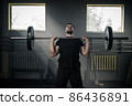 Athlete Man Do Workout With Barbell . 86436891