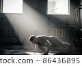 Man Do Push Ups in Gym . 86436895