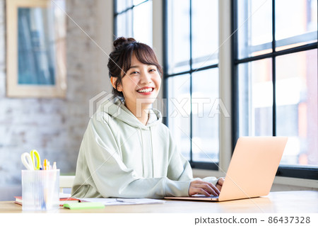 Telework young woman Telework young woman 86437328
