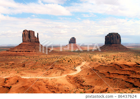 The unpaved street in the Monument Valley 86437624