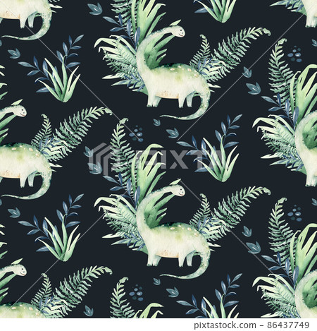 Cute cartoon baby dinosaurs seamless pattern watercolor paper, hand painted dino background texture Jurassic Park . Rex children funny art Cute cartoon baby dinosaurs seamless pattern watercolor paper, hand painted dino background texture Jurassic Park . Rex children funny art 86437749