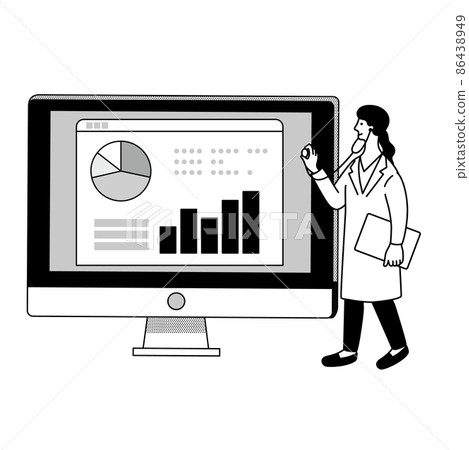 Illustration of a doctor putting a stethoscope on a computer 86438949