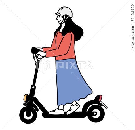 Electric kickboard Illustration of a woman riding an electric kick scooter 86438990