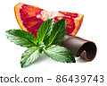 Mint and blood orange slice  with chocolate curl, paths 86439743