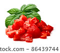 Chopped peeled tomato with basil, a  pile of, isolated 86439744