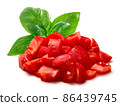 Chopped peeled tomato with basil, a  pile of, isolated 86439745