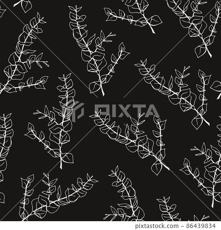 Minimal eucalyptus leaves twig seamless hand drawn pattern Minimal eucalyptus leaves twig seamless hand drawn pattern 86439834