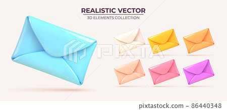 Set of colorfull envelopes. Realistic envelope vector mockup. Set of colorfull envelopes. Realistic envelope vector mockup. 86440348