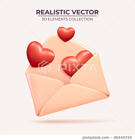 3d vector of card envelope contains the red hearts 3d vector of card envelope contains the red hearts 86440350