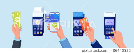 Payment by Credit Card through the POS Terminal, Cash, Contactless Payment, Payments by Smartphone App and Transaction Receipt. Online Banking and Electronic Money, NFC 86440523