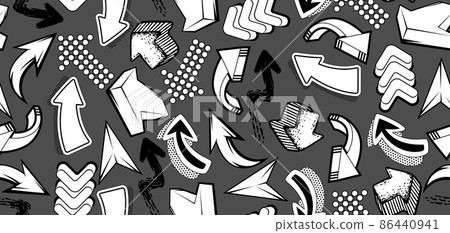 Seamless pattern with abstract graffiti arrows. Cartoon teenage creative image. 86440941