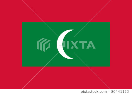 National Flag Republic of Maldives, green rectangle centered on a red field, charged with a white crescent facing the fly side 86441133