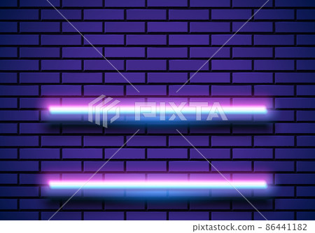 Neon frame with shelves on the blue brick wall.... - Stock Illustration ...