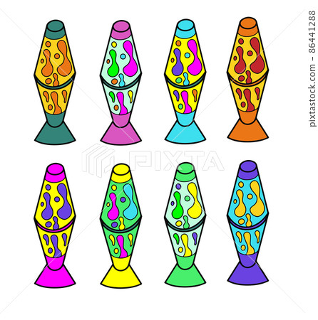 Lava lamp set. Funny hippie 60s,70s style lava light. Psychedelic,groovy,trippy. Vector illustration 86441288