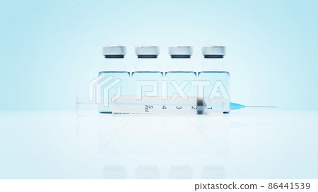 Medical syringe with a needle and a bollte with vaccine. 3D rendering Medical syringe with a needle and a bollte with vaccine. 3D rendering 86441539