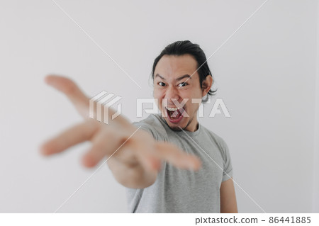 Excited and wow face of man proud to present advertisement. 86441885