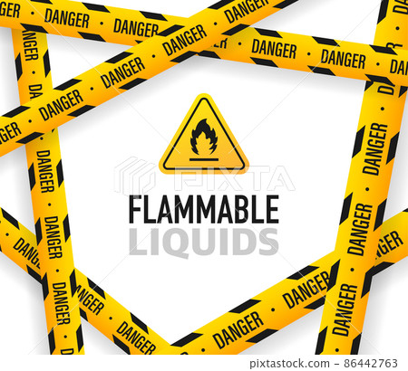 Yellow illustration of flammable liquids on white backdrop. Vector illustration. Fire flame Yellow illustration of flammable liquids on white backdrop. Vector illustration. Fire flame 86442763