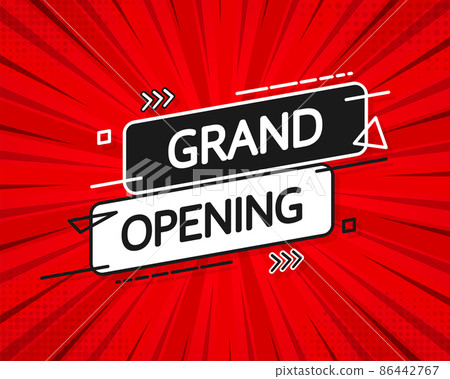 Grand opening red banner in flat style on red background. Vector illustration 86442767