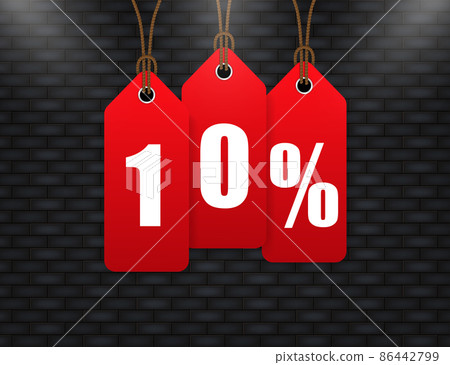 Trendy flat advertising with 10 percent discount price tag badge for promo design. Poster badge. Business design. Vector illustration Trendy flat advertising with 10 percent discount price tag badge for promo design. Poster badge. Business design. Vector illustration 86442799