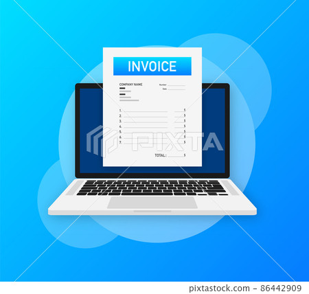 Flat blue invoice illustration. Vector flat illustration. Payment check isometric 3d. Online tax payment 86442909