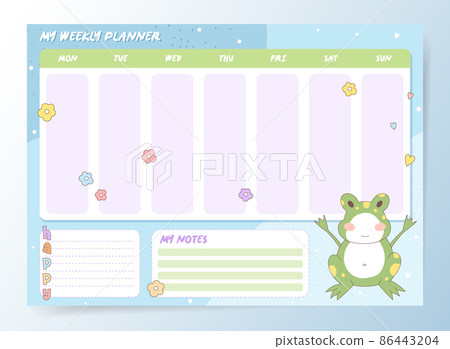 Vector weekly planner with frog animal in... - Stock Illustration ...