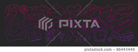 Creativity and imagination. Vector icons with school items. 86443449