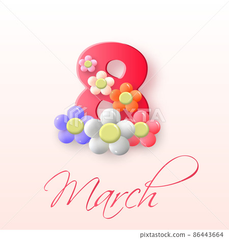 March 8, Women s Day greeting card with red number 8 and ceramic flowers. Vector illustration March 8, Women s Day greeting card with red number 8 and ceramic flowers. Vector illustration 86443664