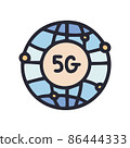 global 5g color vector doodle simple icon 86444333