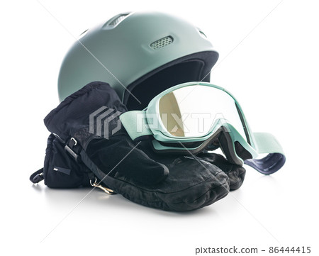Ski or snowboarding helmet with goggles isolated on white background. 86444415