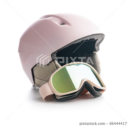 Ski or snowboarding helmet with goggles isolated on white background. 86444417