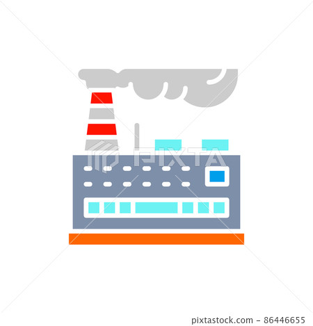 Vector industrial building factory, power plant white line icon. Vector industrial building factory, power plant white line icon. 86446655
