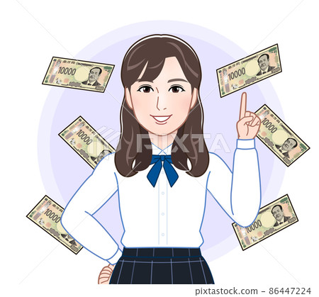 New 10,000 yen note and young woman 86447224