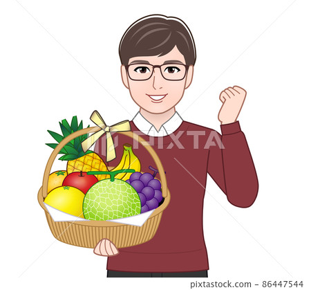 A man with a basket of fruits A man with a basket of fruits 86447544