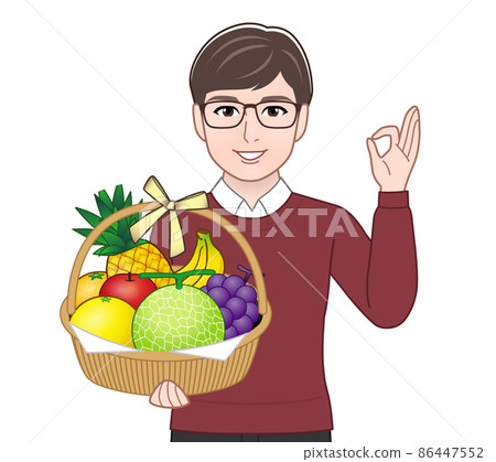 一個提著一籃水果的男人 一個提著一籃水果的男人 86447552