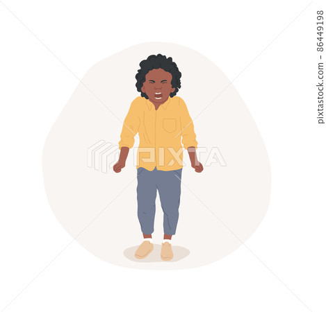 Anger isolated cartoon vector illustration. Little boy feeling angry and shouting, basic people emotions, kids psychology, socio-emotional development, child lifestyle cartoon vector. 86449198