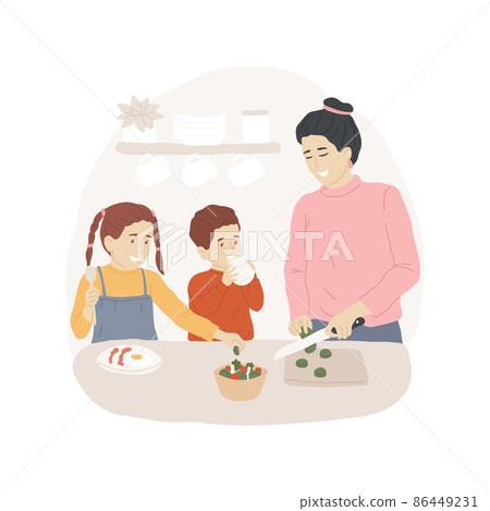 Making breakfast abstract concept vector illustration. Kids eating in the morning, mom making tasty breakfast in the kitchen, family daily routine, adult going to work abstract metaphor. Making breakfast abstract concept vector illustration. Kids eating in the morning, mom making tasty breakfast in the kitchen, family daily routine, adult going to work abstract metaphor. 86449231